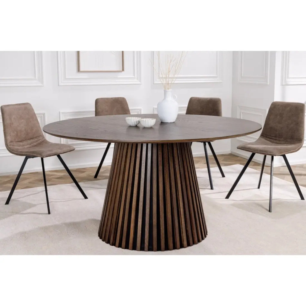 Tavolo da pranzo KANOVA 120 cm – Piano rotondo in rovere scuro e piede centrale design – Stile contemporaneo