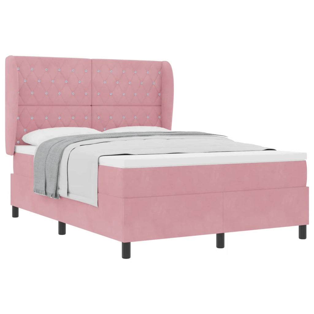 Letto a molle con materasso Rosa 200 x 160 cm Velluto 3340885