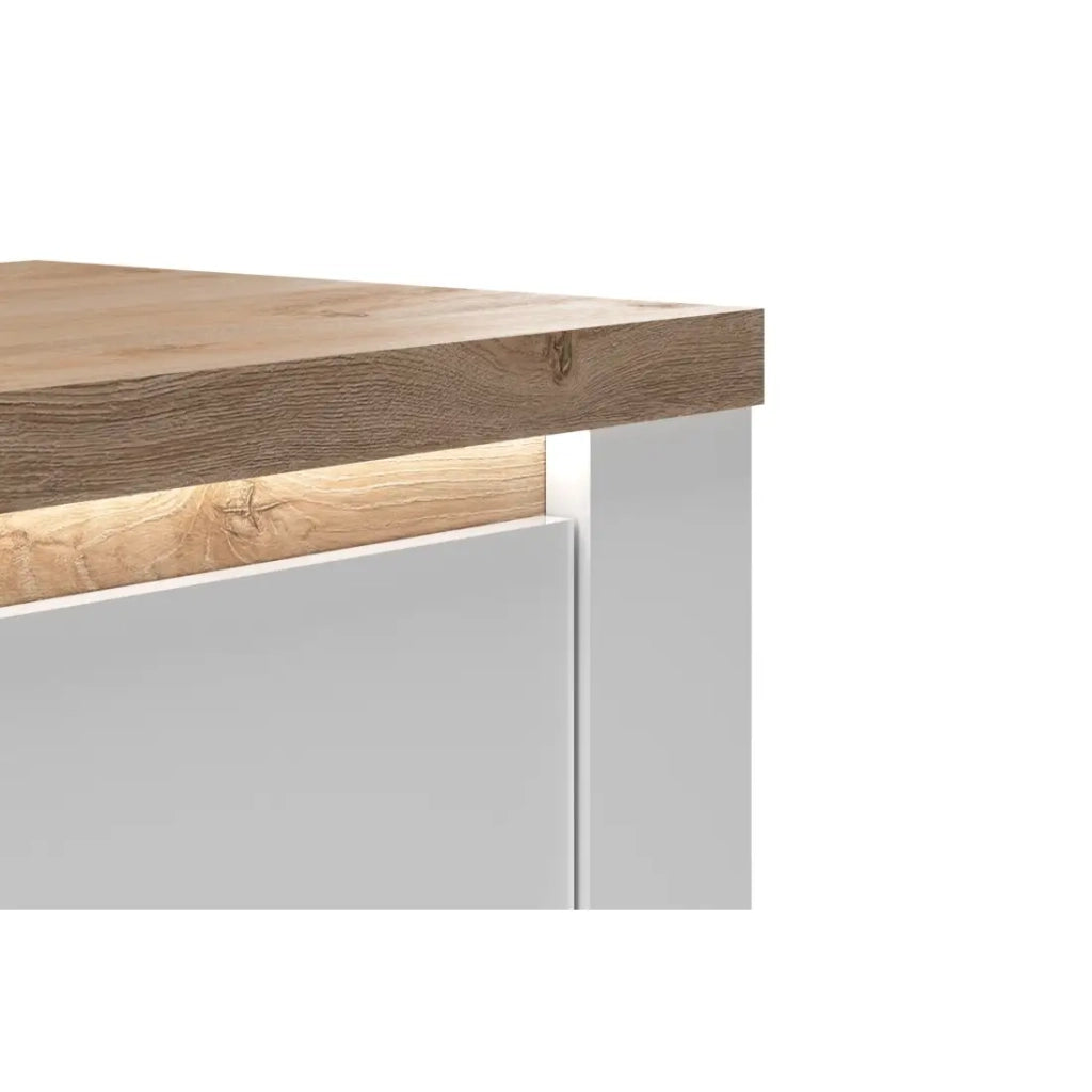 Buffet SASHA – 4 porte + 1 cassetto con LED integrato – Bianco laccato e Rovere Cadiz