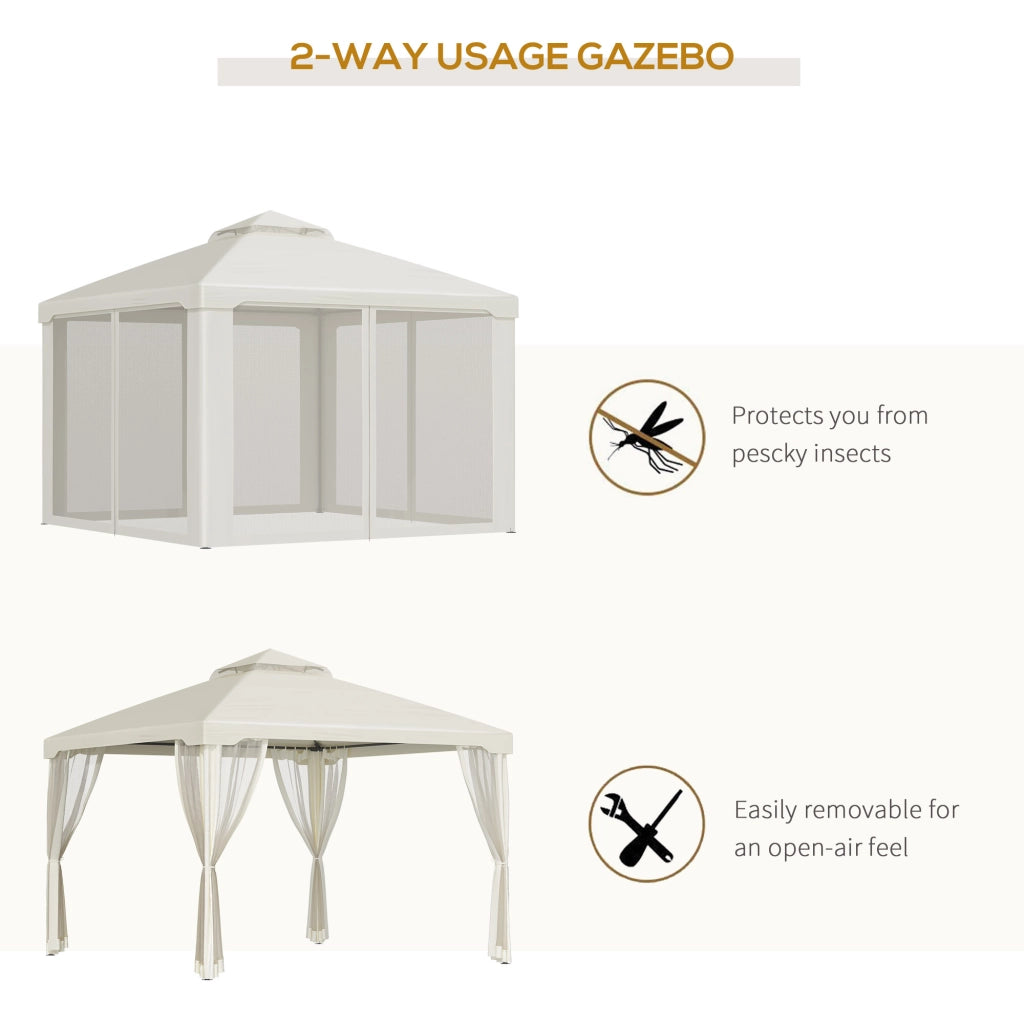 Gazebo con Zanzariera 3x3m. Struttura in Metallo e Copertura in Poliestere. Beige