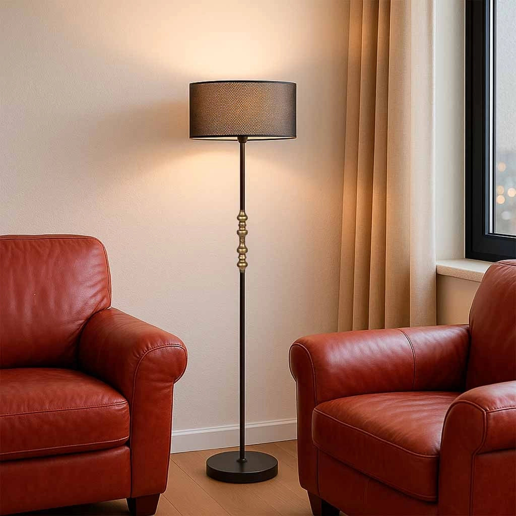 Lampada da terra in metallo nero 39,5x39,5x139/152,5h cm