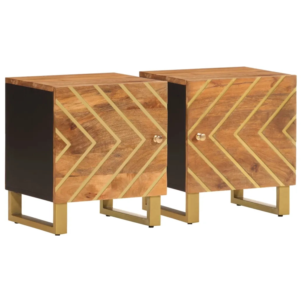 Comodini 2 pz Marrone e Nero in Legno Massello di Mango 356780