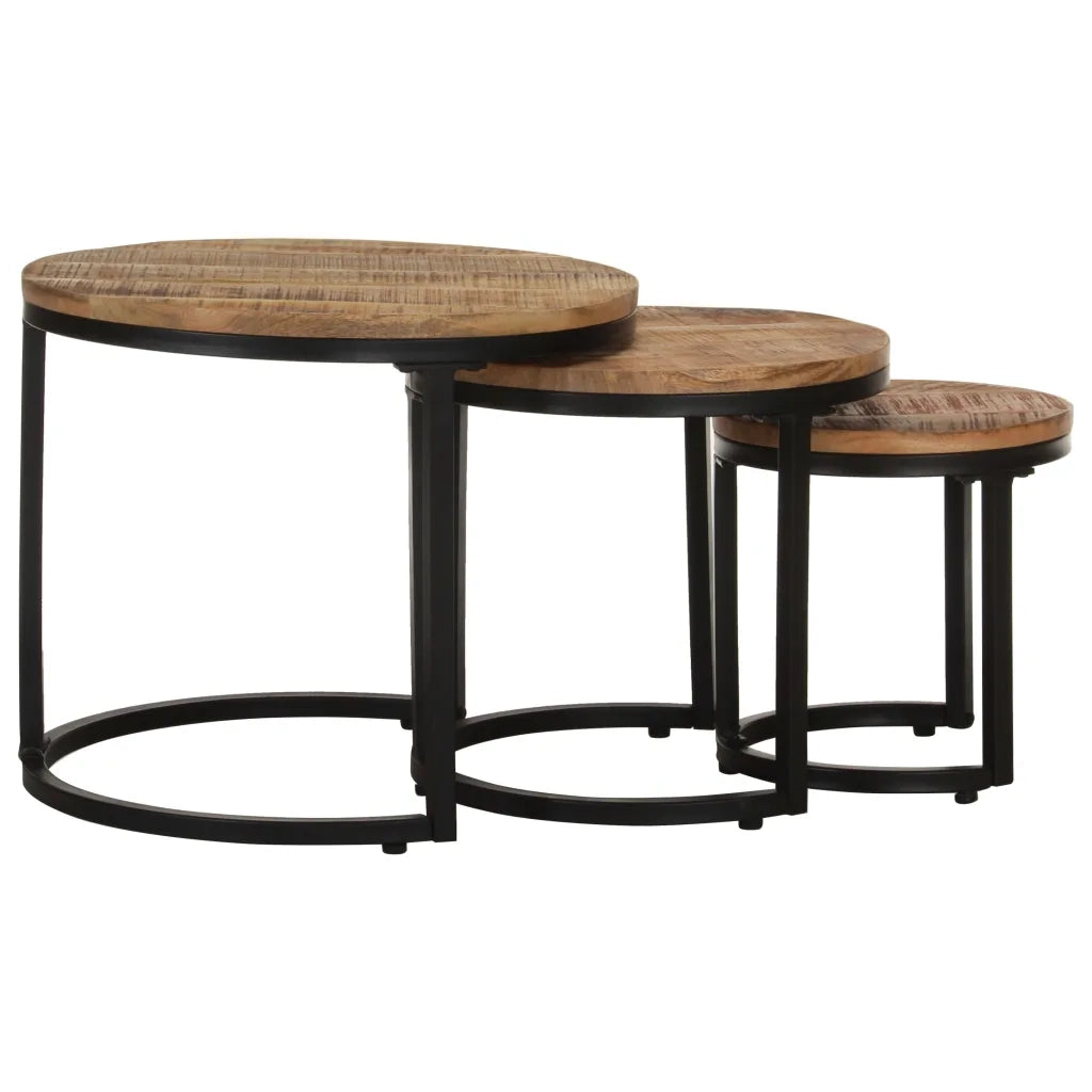 Tavolini Laterali 3 pz in Legno di Mango Grezzo 320686