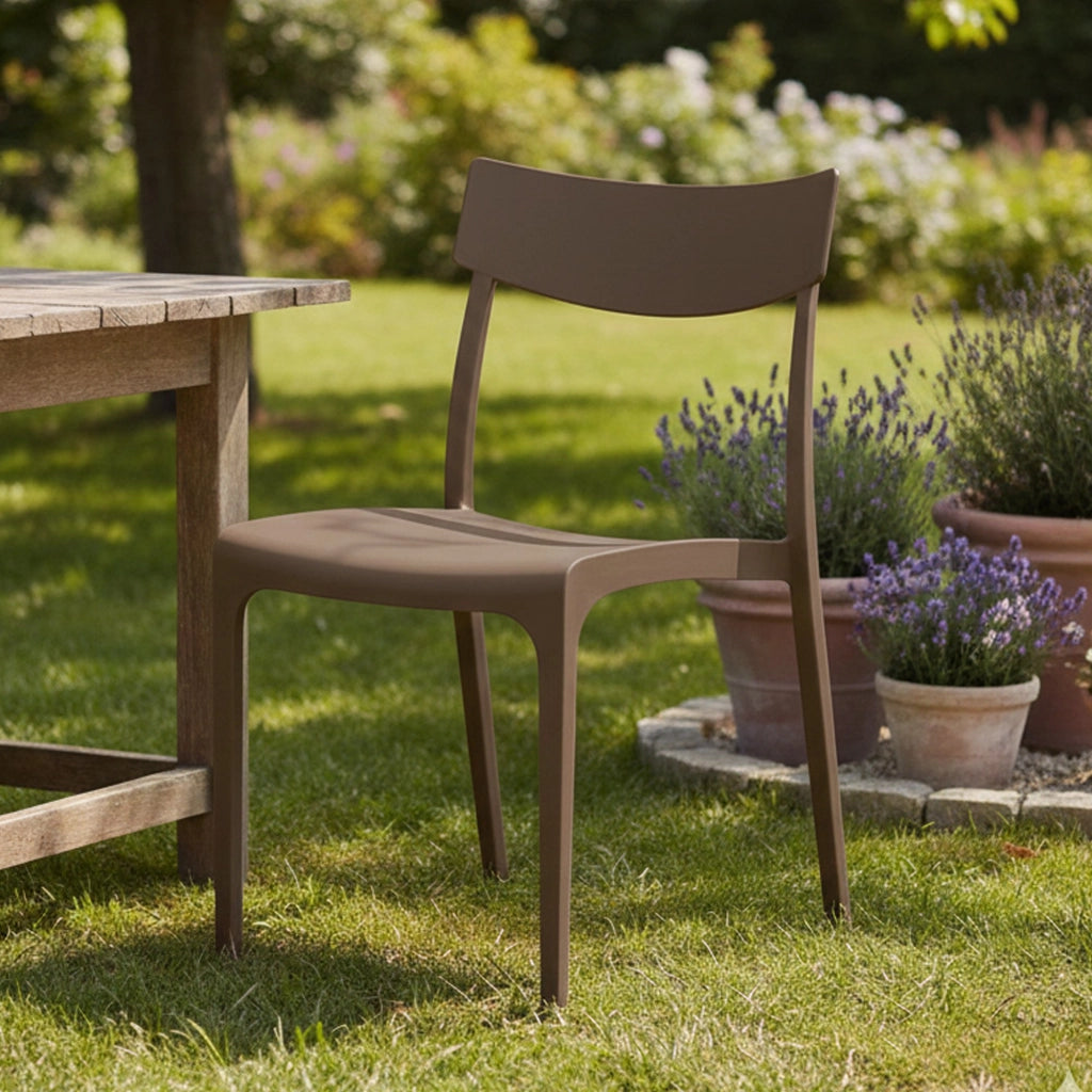 Sedia da esterno Lupia, Seggiola da giardino, Seduta outdoor multiuso, Panchina da giardino, Made in Italy, 54x46 h80 cm, Tortora