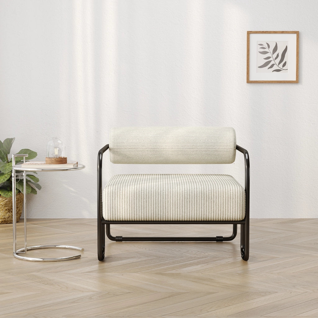 Poltrona Lounge Moderna ¨C MINIMAL ¨C Velluto a Coste, Gambe in Metallo Nero, 68x73x70