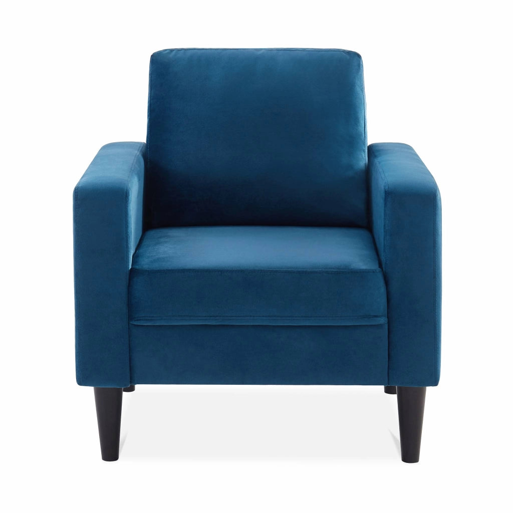 Poltrona scandinava in legno e velluto, blu