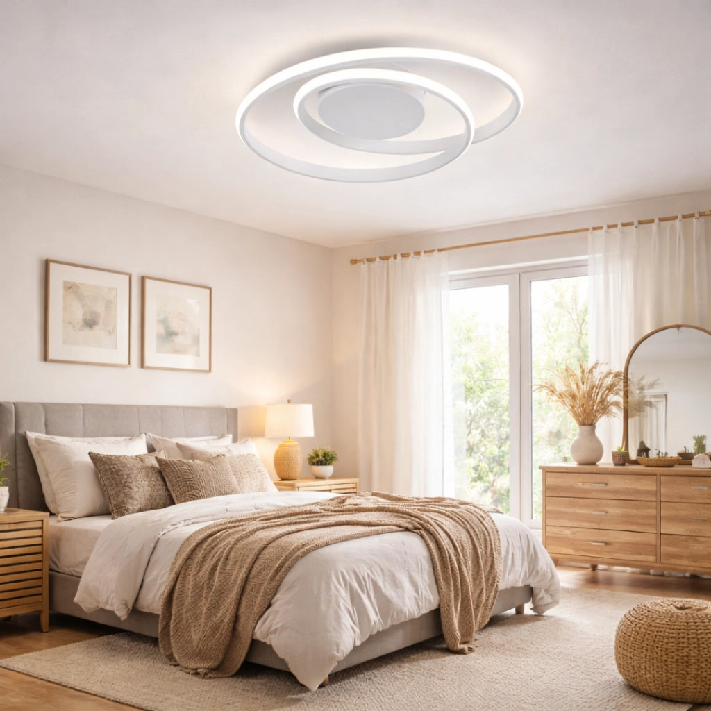 Plafoniera LED Soffitto 32W 2560LM Ø45cm CCT Switch Luce Calda, Fredda e Naturale Moderna Design Anelli Intrecciati Bianco 240°