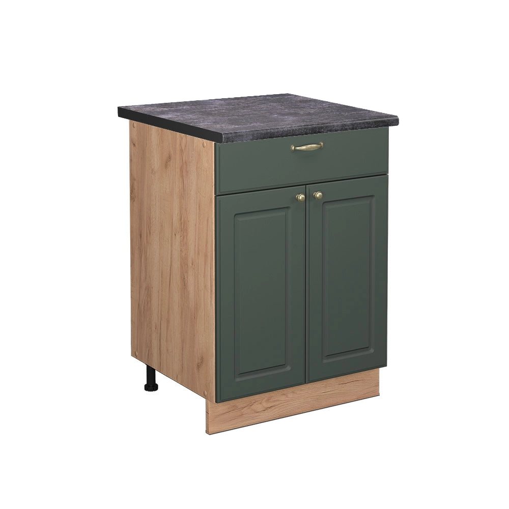 Mobiletto base per cucina Fame-Line Verde-oro rustico/Rovere dorato 60 cm con cassetto, PL Antracite Vicco
