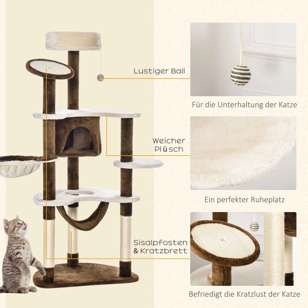 Albero tiragraffi per gatti con tana e amaca ¨C zephmum ¨C marrone 65x50x153 cm