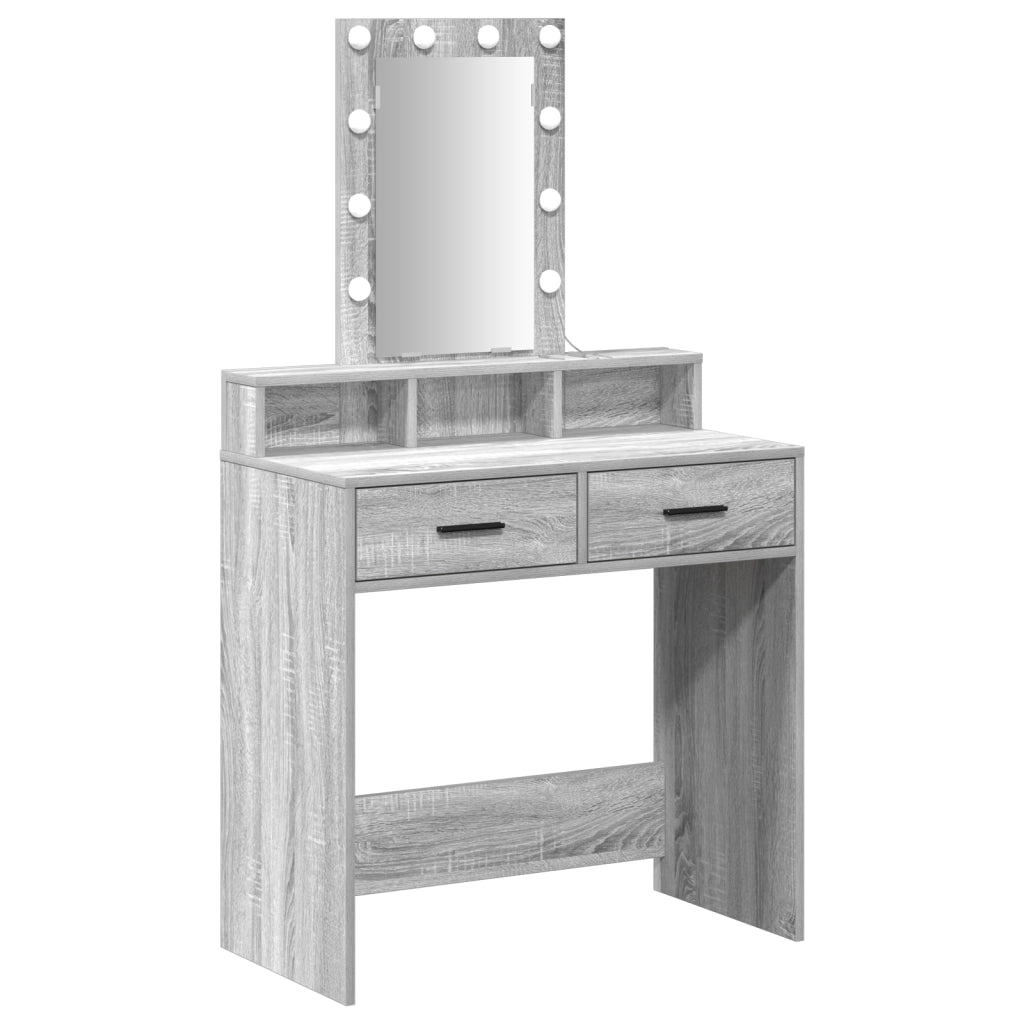 Tavolo da trucco con luci LED Grigio Sonoma 79x41x140 cm
