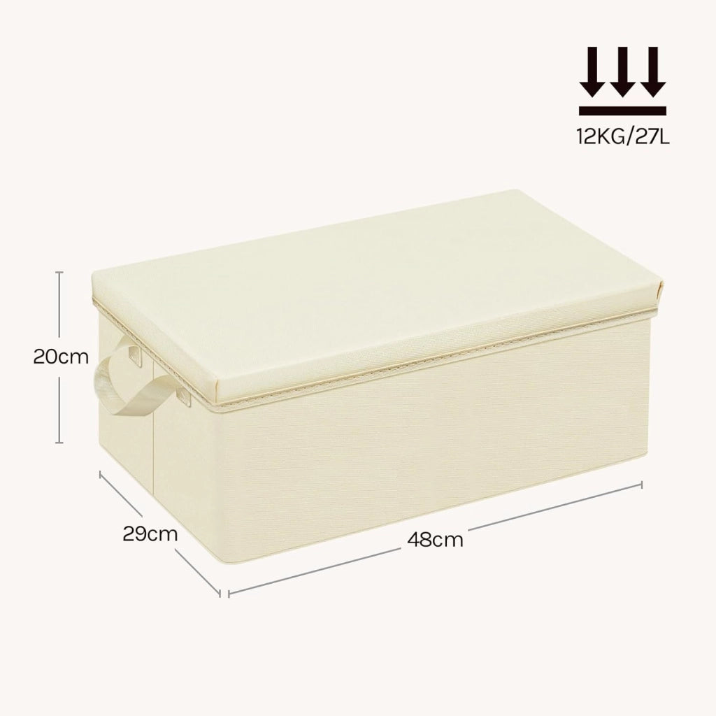 Scatole portaoggetti in Tessuto 6 Pezzi, Contenitori pieghevoli con Coperchio e Maniglie, per Vestiti da Armadio, Crema, 38x27x20cm