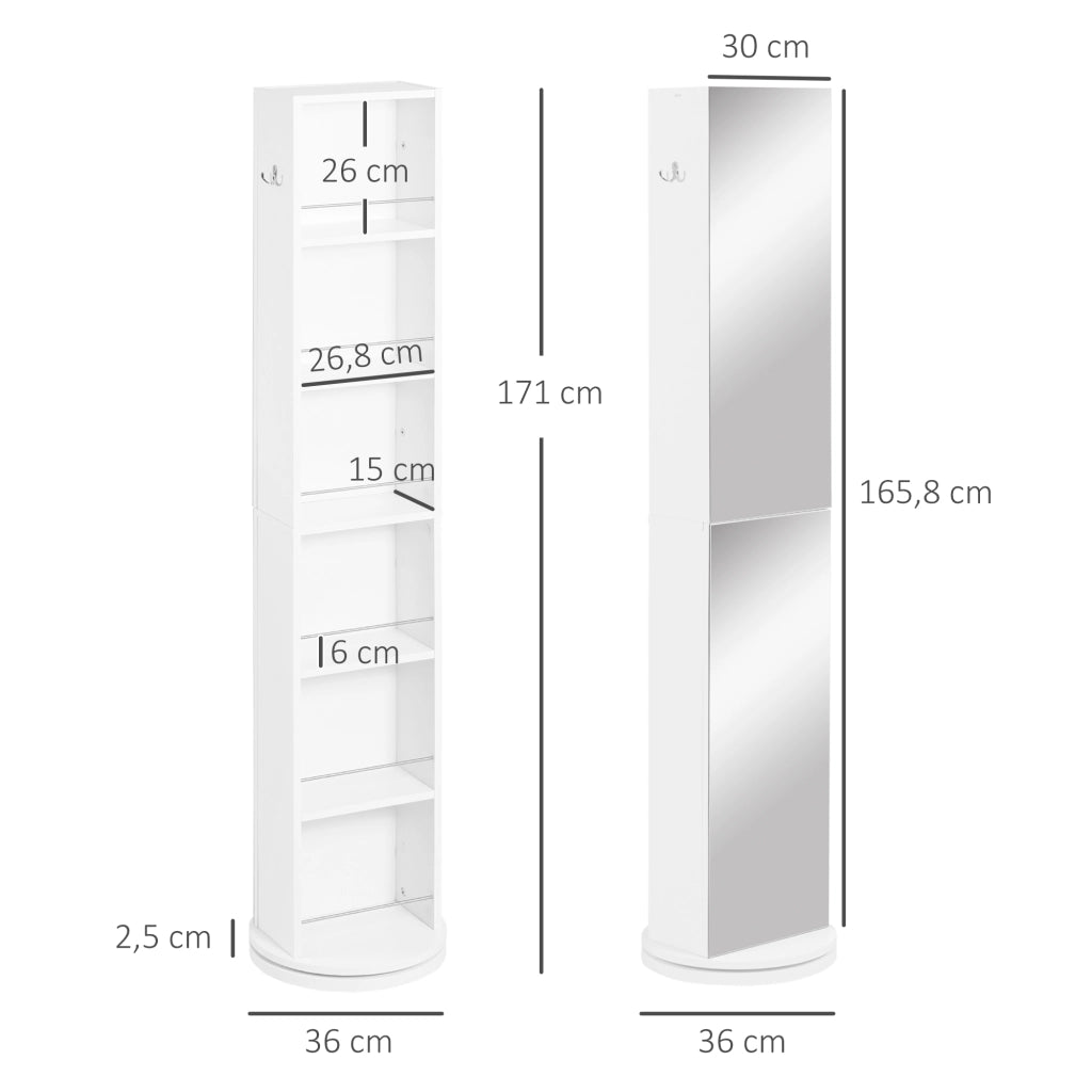 Colonna bagno con specchio e 6 ripiani ¨C zephmum ¨C 36x36x171 cm bianco