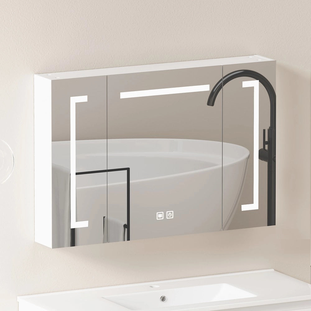Armadietto Specchio con LED ¨C Xylo ¨C Bagno, Bianco, 90 cm
