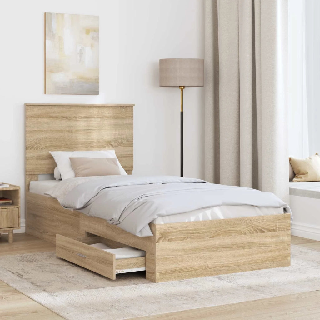 Struttura del letto Rovere Sonoma 90 x 190 cm Legno multistrato