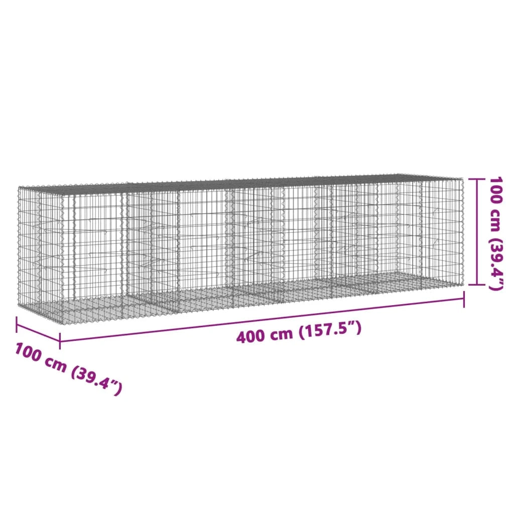 Gabbione recinto a gabbia muro di contenimento con coperchio 400 x 100 x 100 cm ferro zincato argento 02_0040159