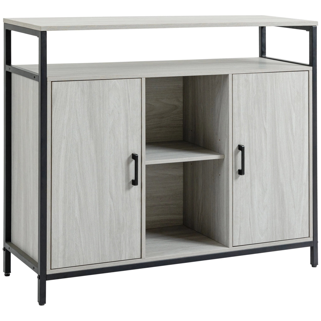 EasyComfort Credenza Moderna in Legno con 2 Armadietti e Ripiani, Mobile Cucina e per Ingresso Grigio Chiaro, 100x34x87.2cm