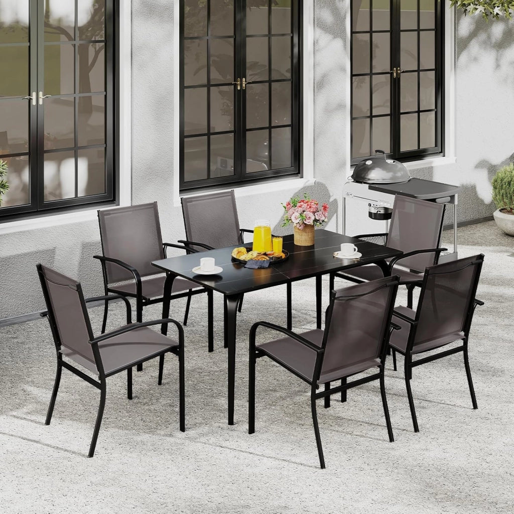 Set di 2 sedie da giardino impilabili, sedie terreze esterne in Textilene con telaio in metallo, poltrona da pranzo con schienale alto e braccioli, carico 150 kg, 58 x 61 x 89 cm, grigio (2)