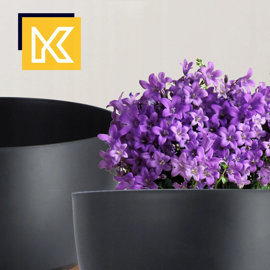Vaso da fiori KADAX, fioriera, coperchio, gambe, inserto, vaso da fiori, 40 cm, nero, rotondo, 2 pezzi.