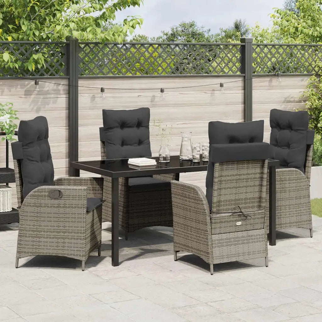 Set da Pranzo per Giardino con cuscino 5 pcs Grigio polyrattan
