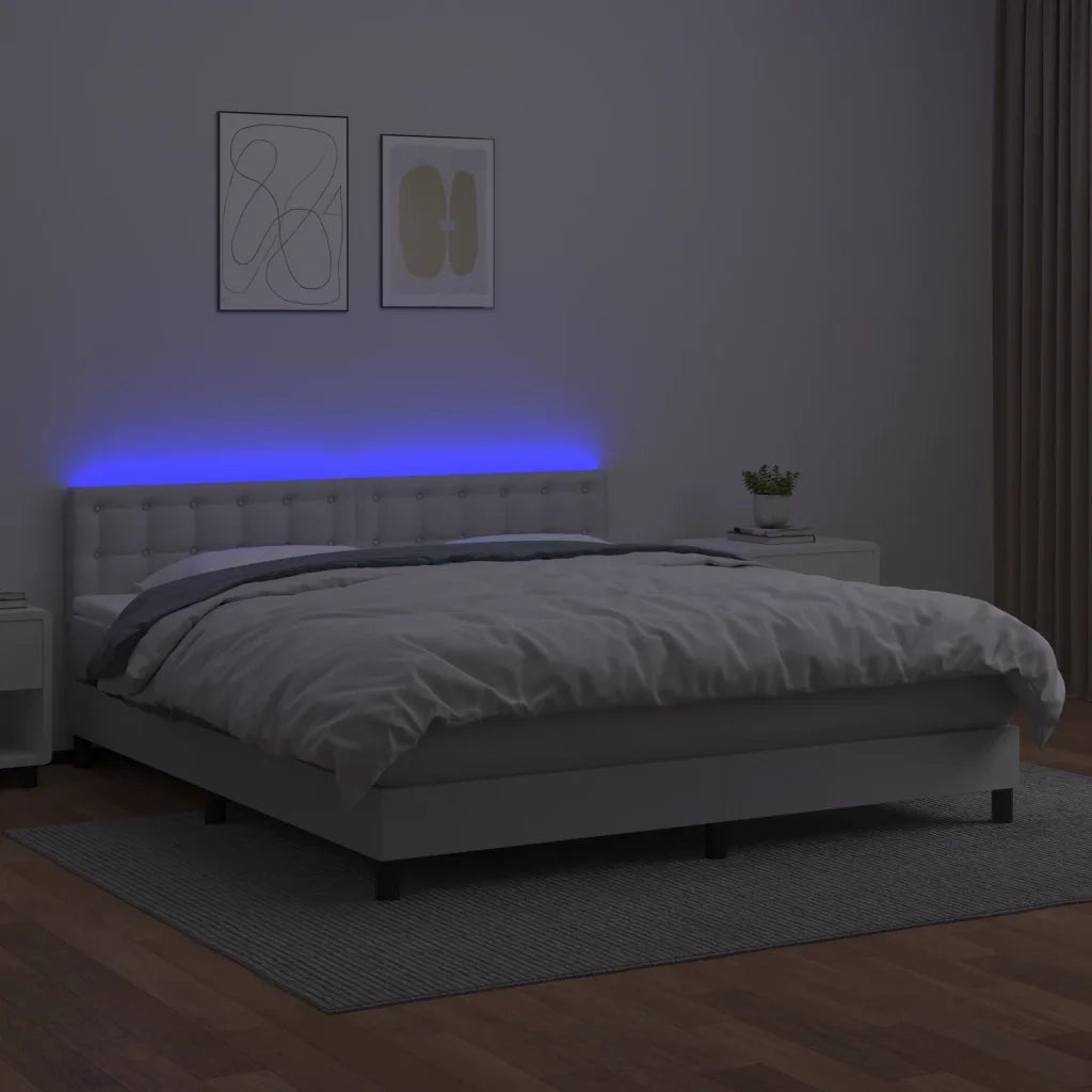 Giroletto Molle con Materasso e LED Bianco 160x200cm Similpelle