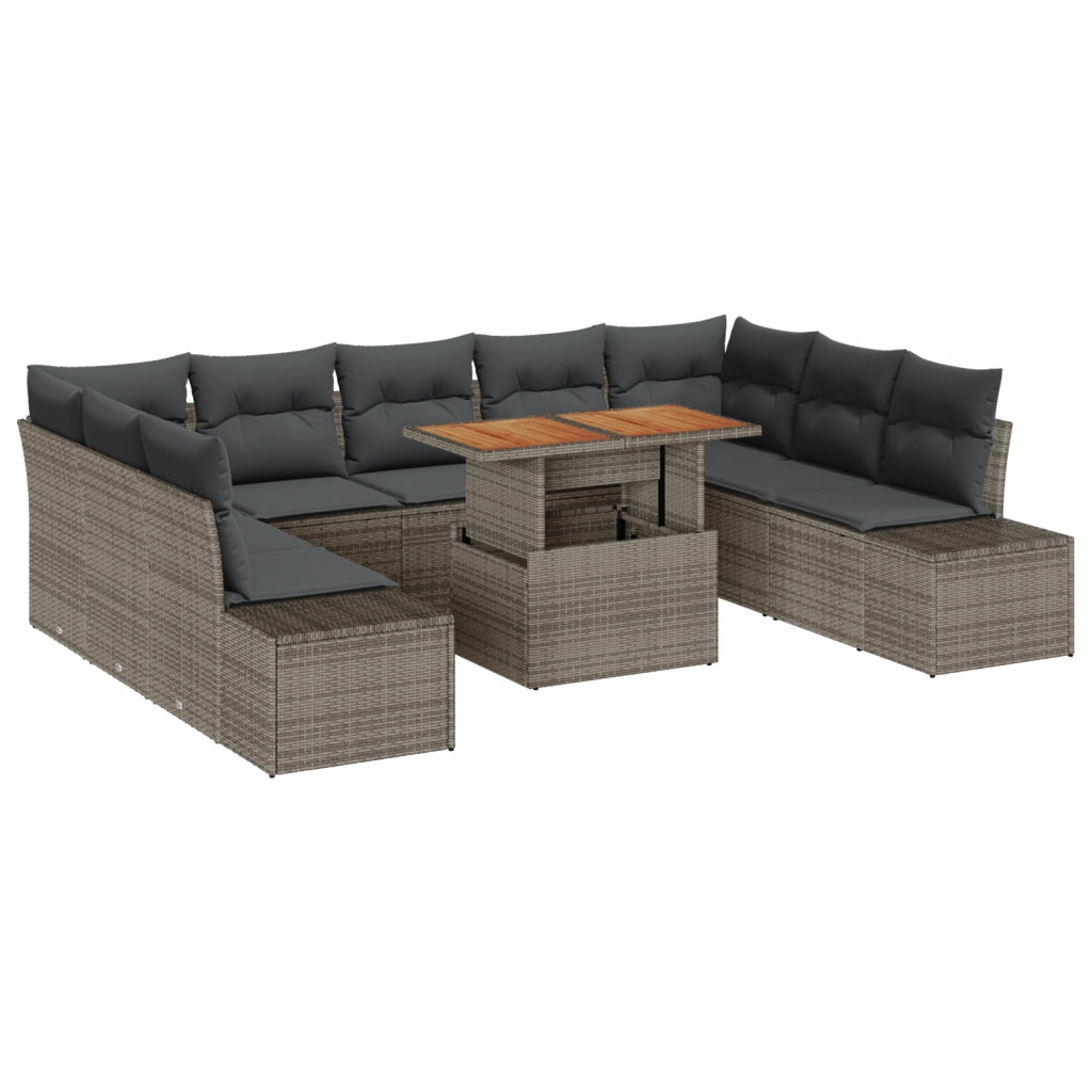Set Divano Giardino da 10 Pezzi con Cuscini Grigio Polyrattan
