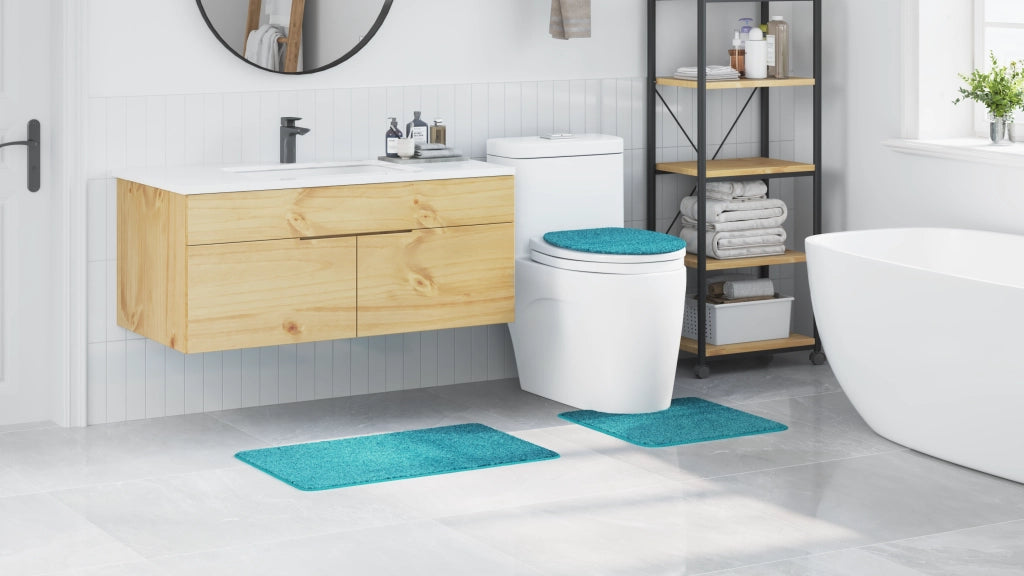 Set di Tappetini da Bagno in 3 Pezzi Turchese in Polipropilene Antiscivolo