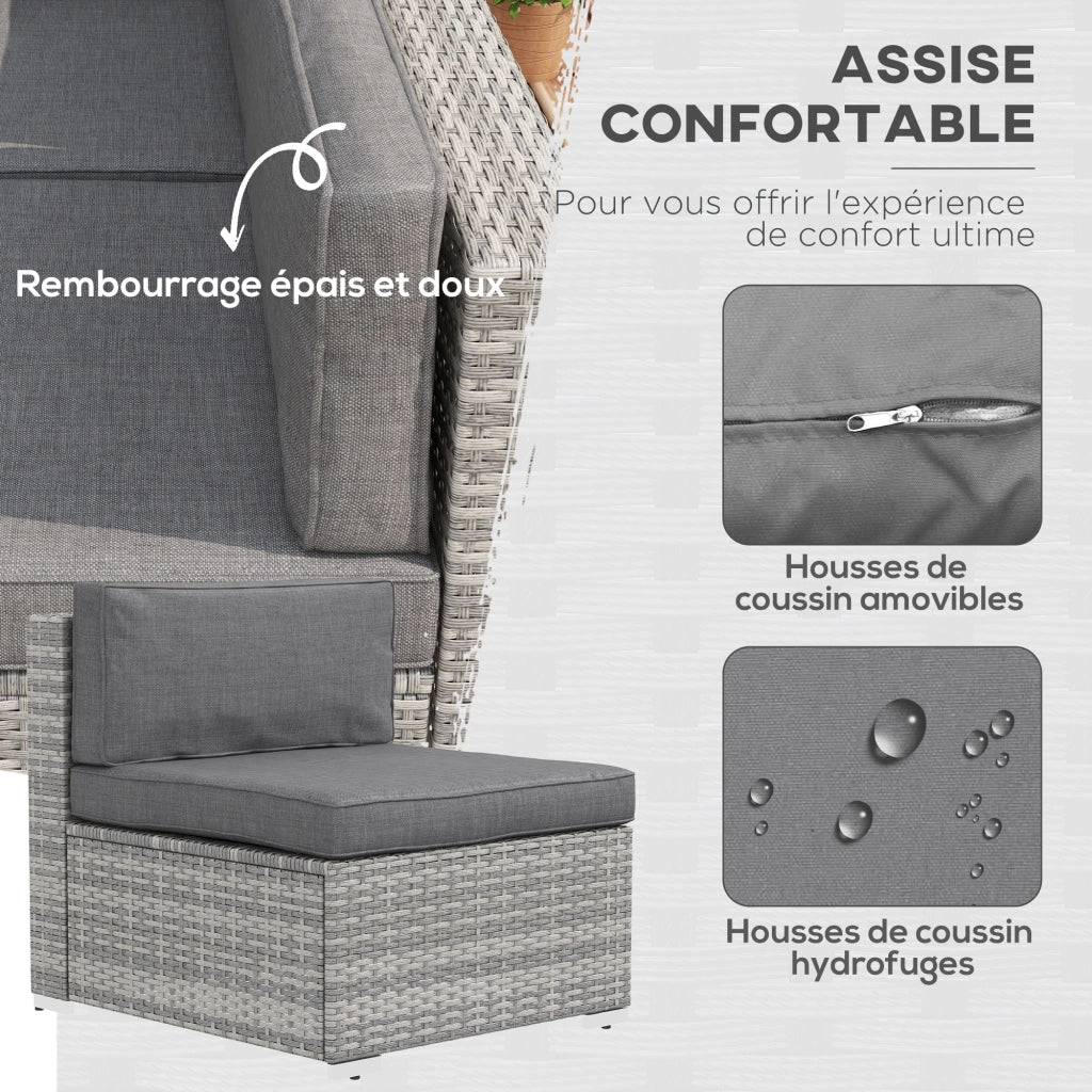 Set salotto da giardino 7 pezzi modulabile ¨C zephmum ¨C grigio, polyrattan, vetro temperato, cuscini