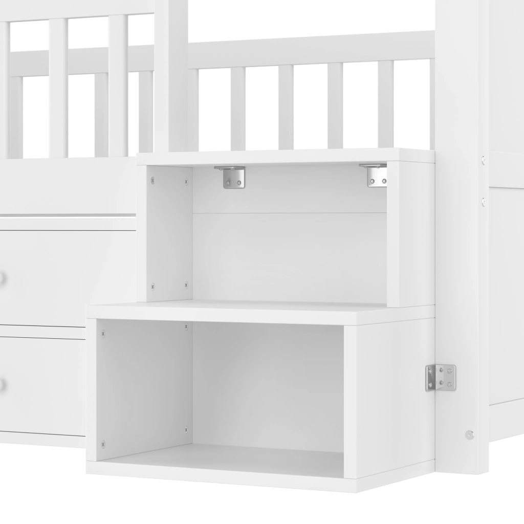 DESMIU Letto per bambini rialzato 1 posto con 4 cassetti, LED regolabile e scala con ripiani, 90 × 200 cm, senza materasso
