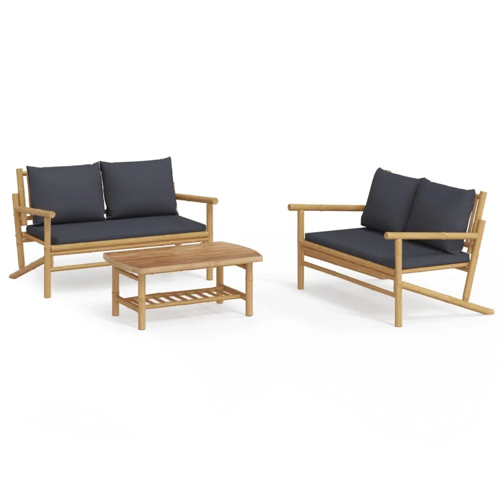 Set Salotto da Giardino 3pz con Cuscini Grigio Scuro Bambù 3156472