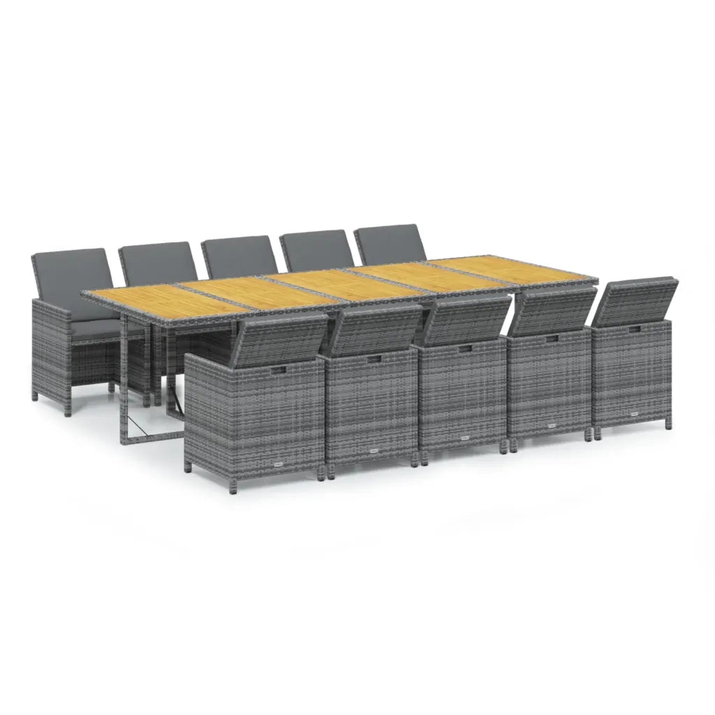 vidaXL Set Pranzo da Giardino 11 pz con Cuscini in Polyrattan Grigio