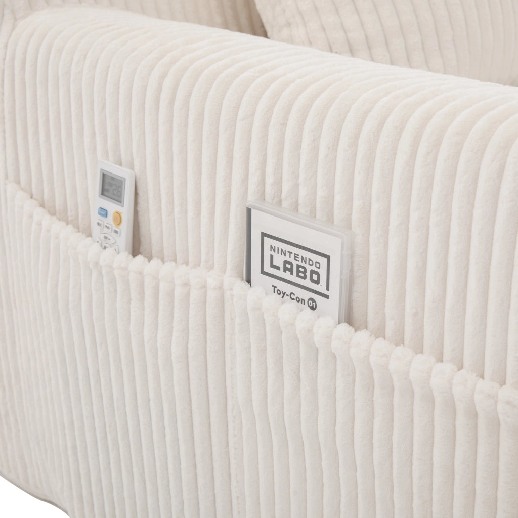 OKWISH Poltrona con Poggiapiedi in Velluto a Coste Seduta Profonda con Tasche Laterali e Cuscino Beige