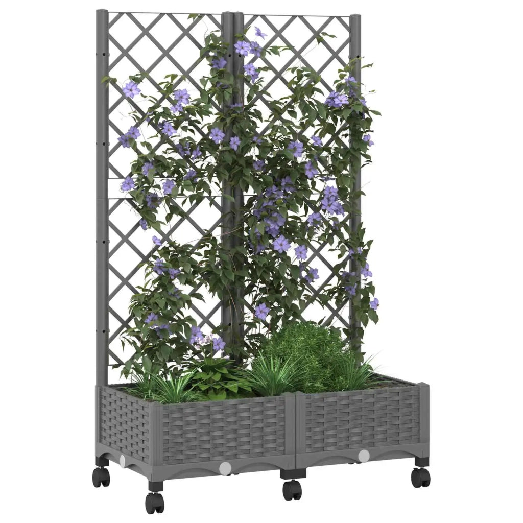Vaso da giardino con grigliato e ruote Grigio Chiaro PP 3422967
