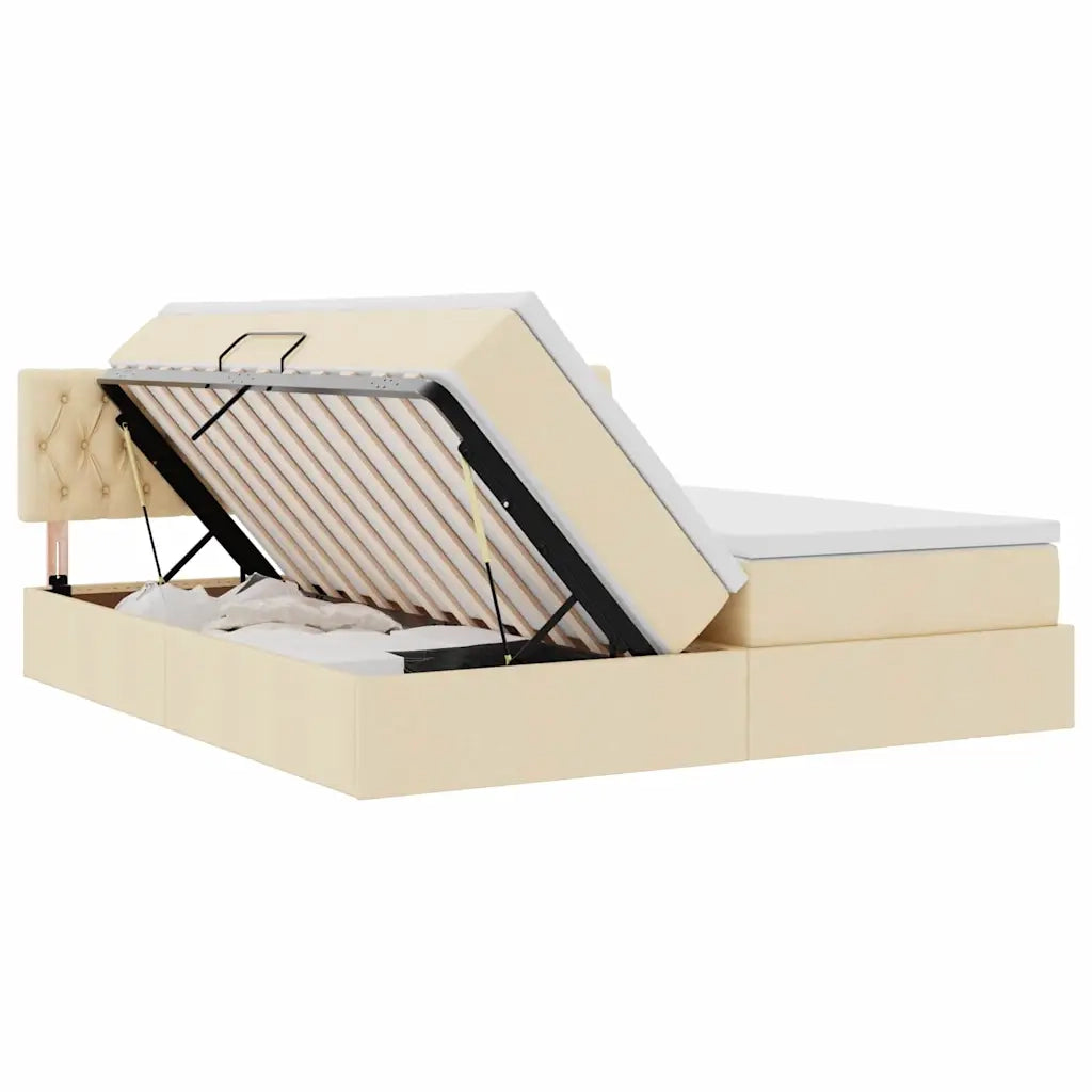 Letto con Contenitore Crema 200 x 200 cm Pelle Sintetica