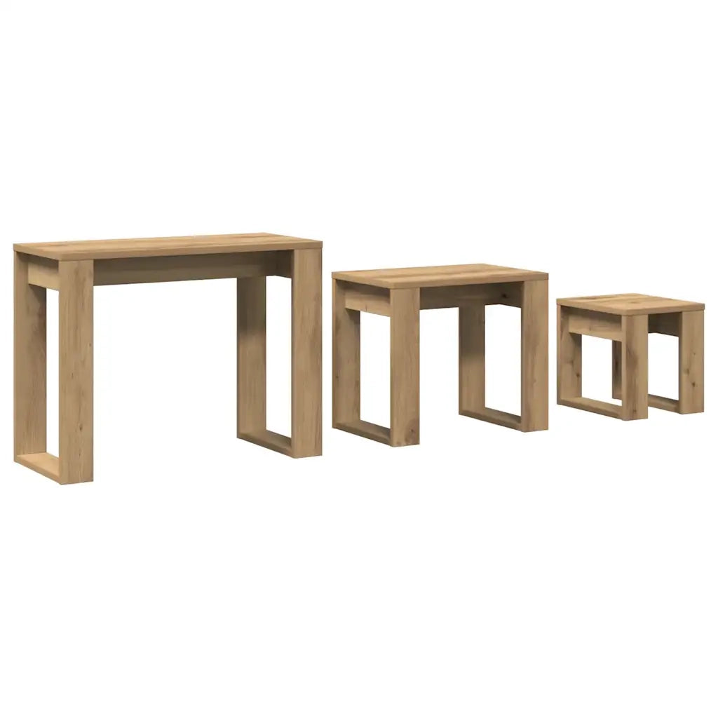 Nido di Tavoli 3 pz Rovere Artigianale in Legno Multistrato 856679