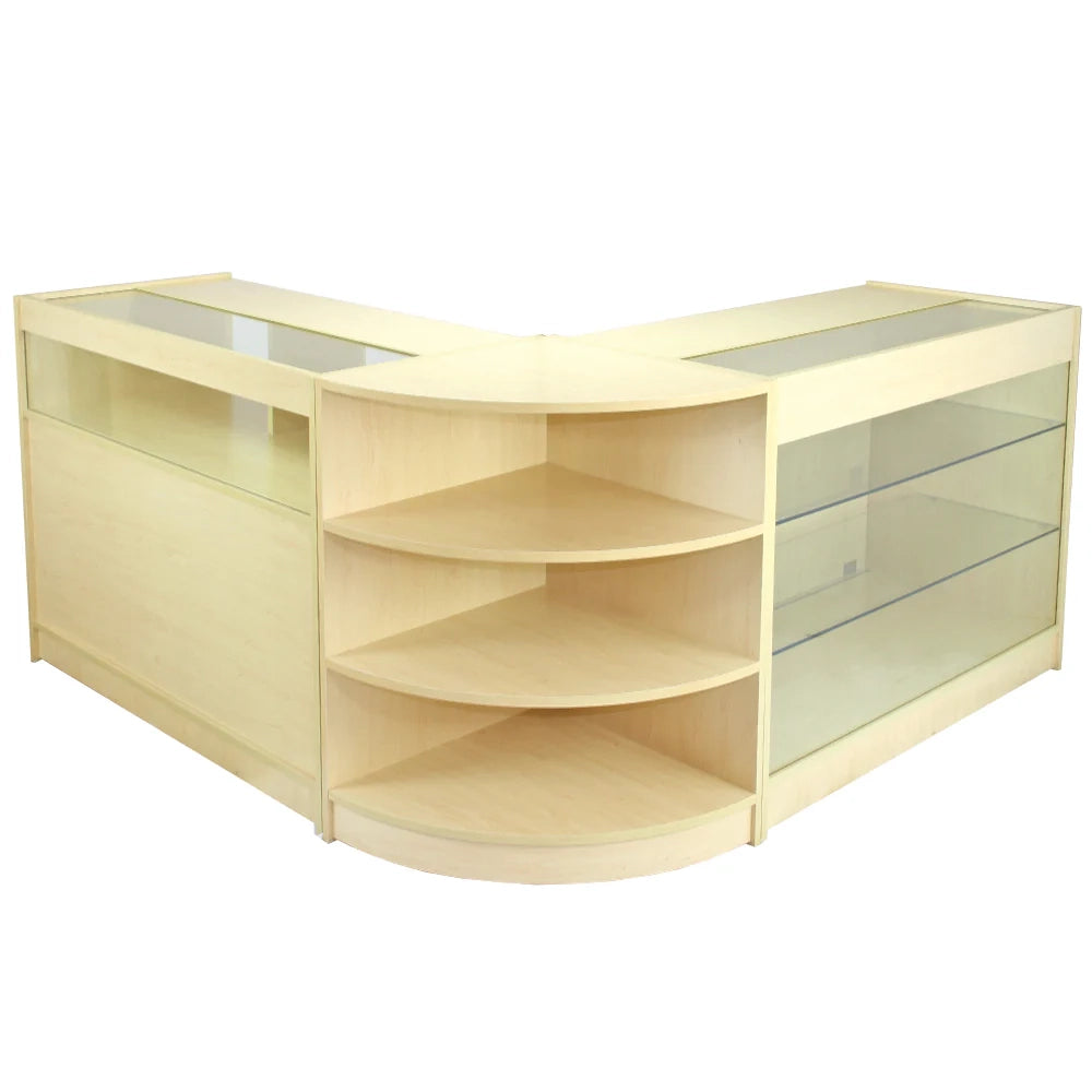 Set Aquarius con 3 Banconi da Negozio e Reception con Finitura in Acero Laminato