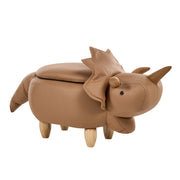 Animale Triceratopo Sgabello per bambini Tessuto in poliestere marrone Gambe in legno imbottite contenitore Poggiapiedi cameretta