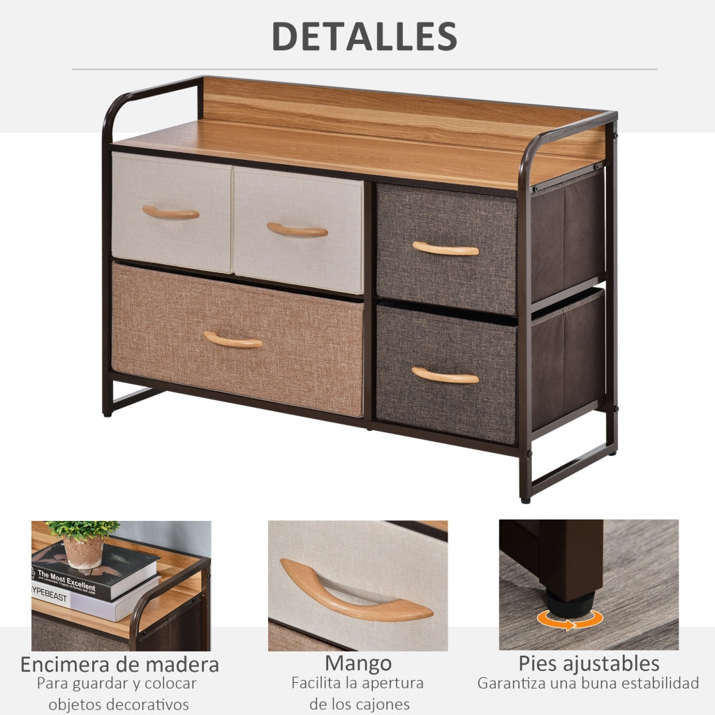 Cassettiera da Camera con 5 Cassetti ¨C Zephmum ¨C Legno e Metallo 87.5x29x58 cm