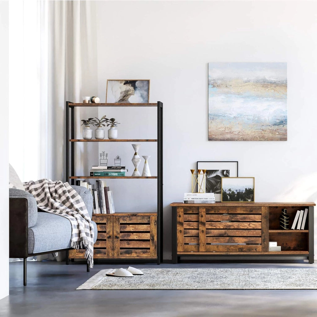 VASAGLE Libreria, Mobile portaoggetti in stile industriale, con 3 ripiani e 2 ante a battente, per soggiorno, ufficio, camera da letto, 70 x 30 x 121,5 cm, multifunzione, vintage LSC75BX