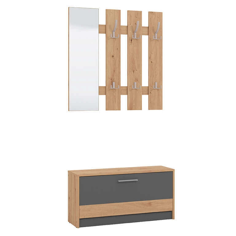 Mobile ingresso appendiabiti moderno con specchio e scarpiera - WOODWAVE