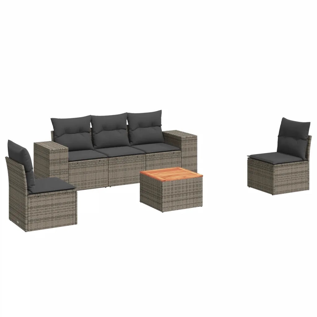 Set Divano da Giardino 6 pz con Cuscini Grigio in Polyrattan 3225388