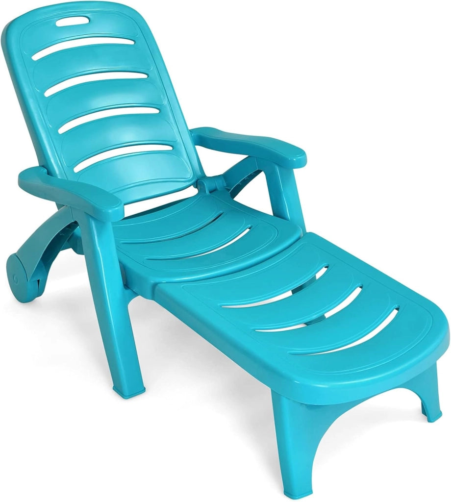 Lettino Pieghevole Prendisole con Ruote, Sdraio Pieghevole con Schienale Regolabile e Poggiapiedi Pieghevole, Per Giardino, Piscina e Spiaggia，3 Colori (Turchese)