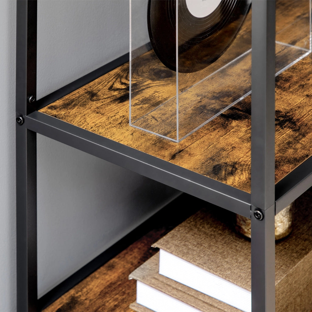 Mobile Libreria a 7 Livelli in Legno e Acciaio Stile Industriale. 83x34x180 cm. Marrone
