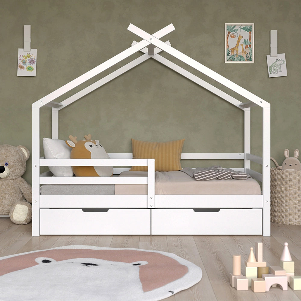 Vitalispa Letto montessori bambini Bianco 160 x 80 cm con scatole portaoggetti