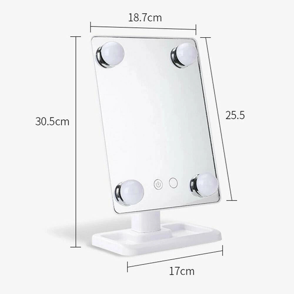 Trade Shop - Specchio Da Trucco Illuminato 4 Luci A Led Portatile Trucco Bellezza Da Tavolo -