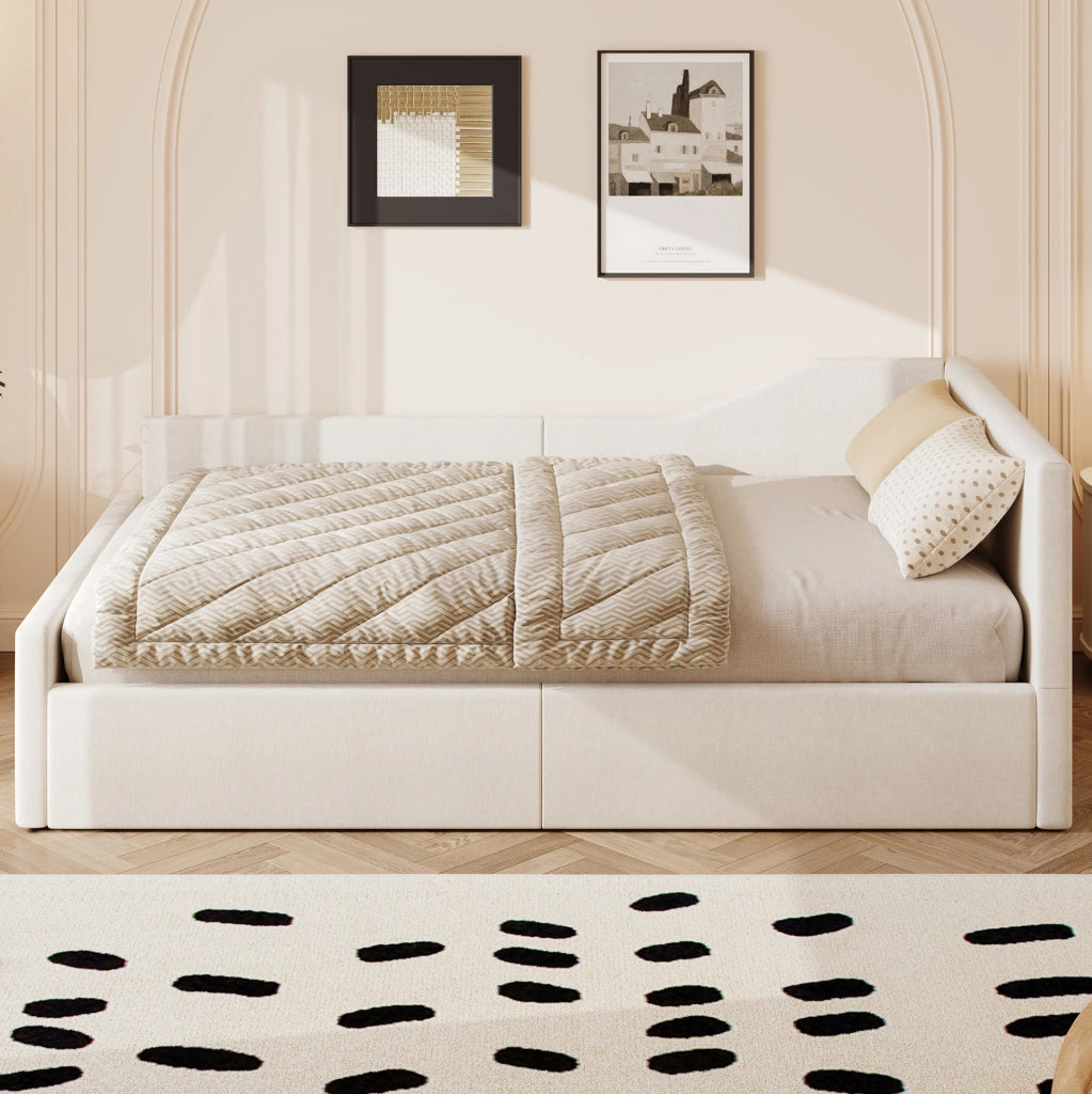 Tagesbett imbottito 140x200 cm con contenitore, beige