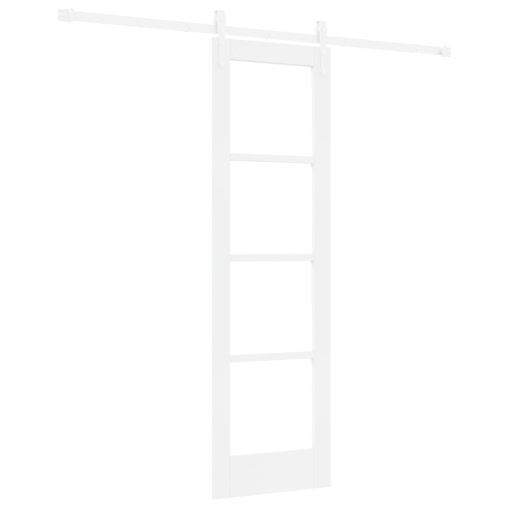 Porta Scorrevole  con Set di Hardware Bianca 61x198,5 cm Legno Massello di Pino