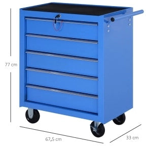 Carrello portautensili in acciaio blu con 5 cassetti e ruote