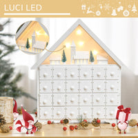 Calendario dell'Avvento  39x9x42 cm 24 Cassetti Villaggio di Natale con Alberi e Luci Bianco