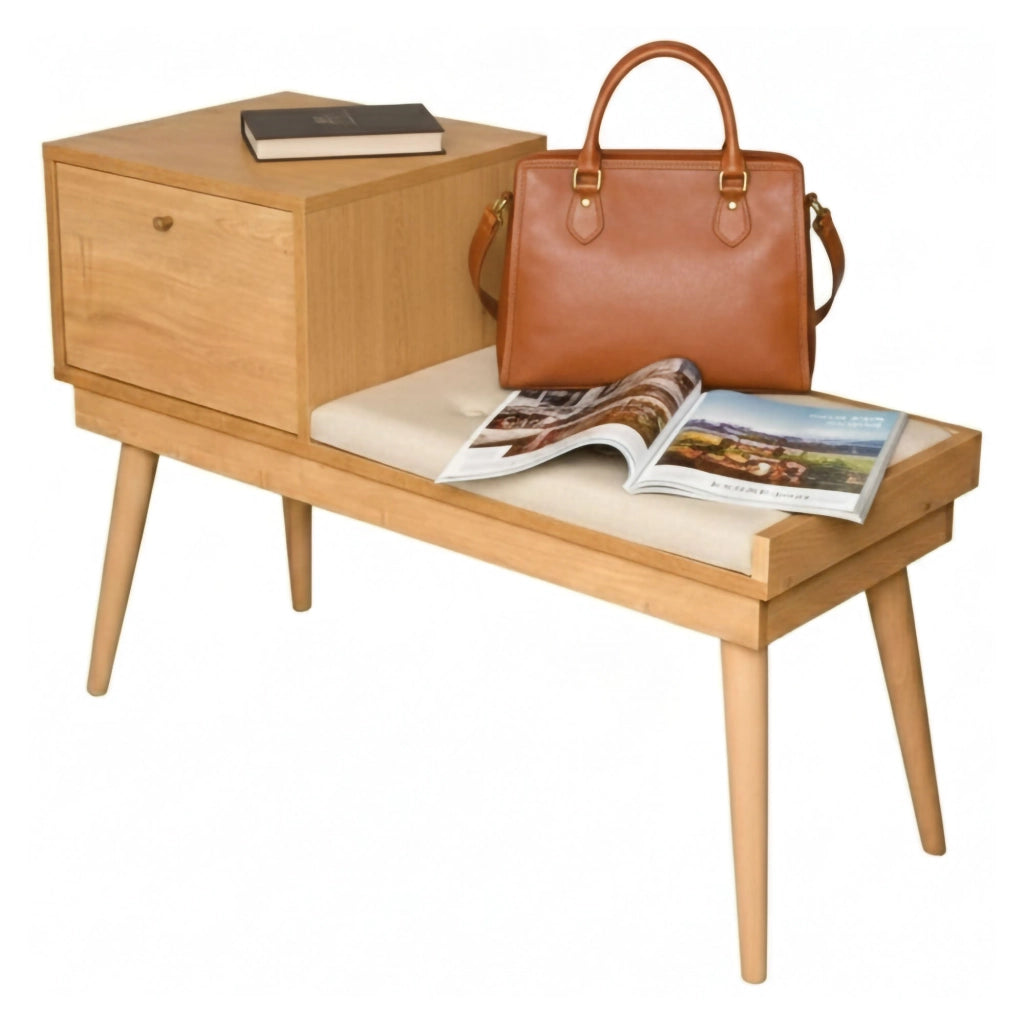 Panca Asolo, Panchina multiuso, Seduta per ospiti, Cassapanca multifunzione, 40x105h45 cm, Quercia e Crema