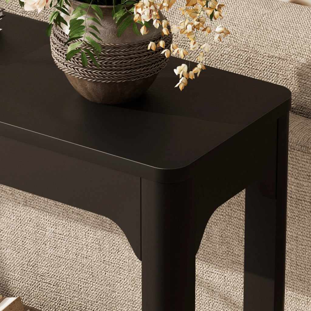 Tavolo consolle stretto nero 140 cm con ripiani aperti